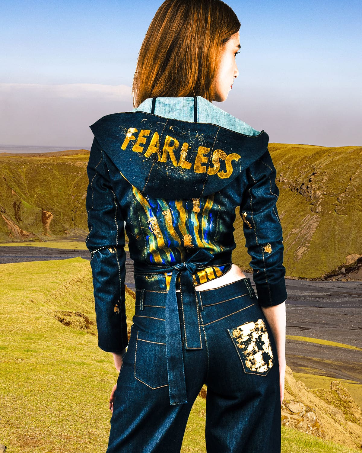 Back view of a jacket with print from the Akinora Celin Light in the Heart collection.